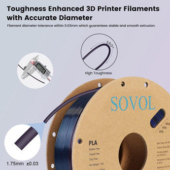 Sovol Silk PLA 3D Printing Filament Single/Dual/Tri/Rainbow Colors 1.75mm - SOVOL