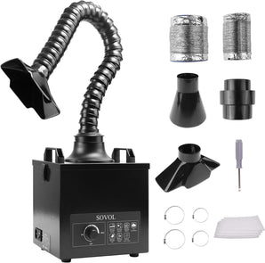 Sovol Solder Fume Extractor, 100W Suction Smoke Absorber Remover with Air Volume 200m³/h, 3-Stage Filtration, 2 shapes of Smoke Hoods and 3 Exhaust Hoses for Welding Smoke Absorption Soldering - SOVOL