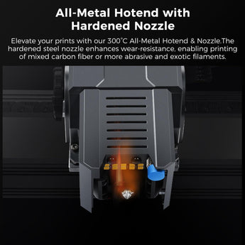 All-metal hotend with hardened tool steel nozzle on the Comgrow T500, allowing for high-temperature and abrasive filament printing.